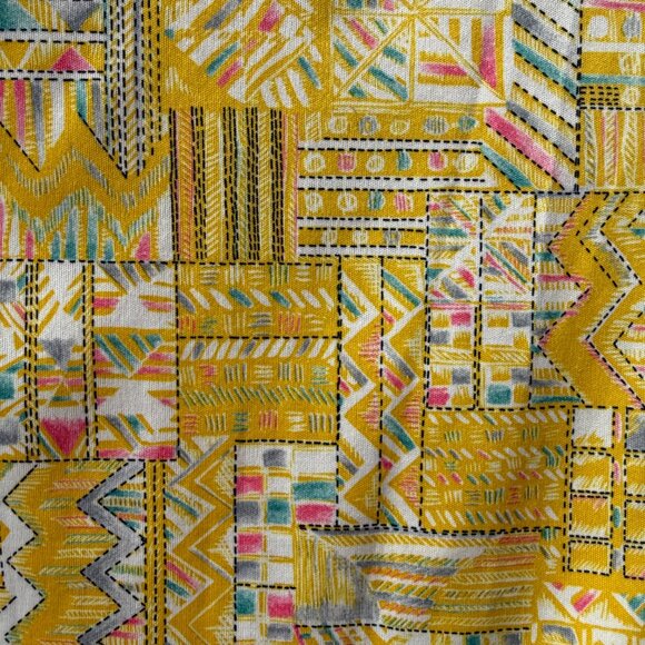 Vintage 70s Bright Yellow Geometric Printed Dagger Collar Button Down Shirt LG - Picture 11 of 12